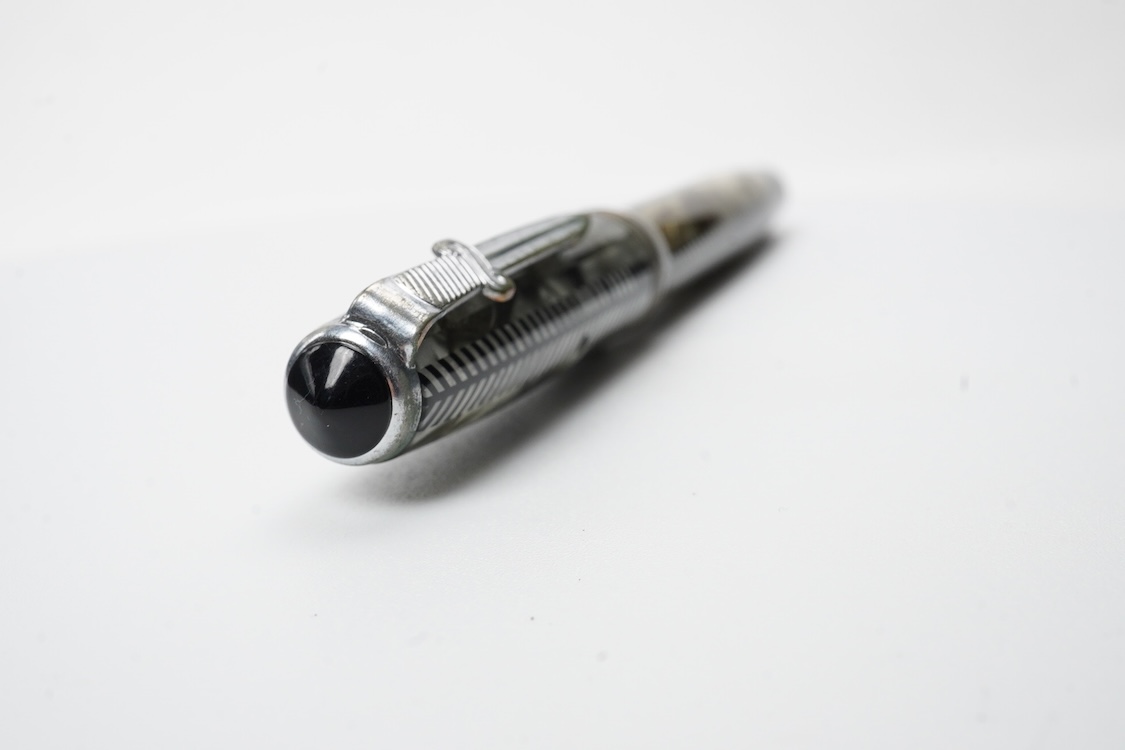 A Parker Challenger in silver and black with 'sword' clip fitted with 14ct. gold nib - USA